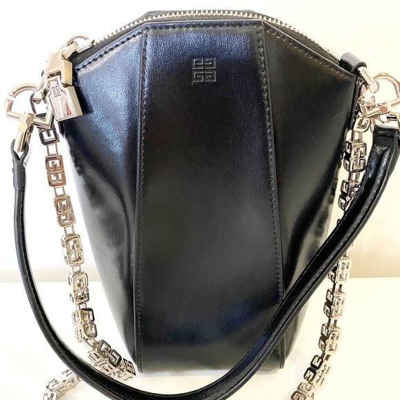 New GIVENCHY Small Bag Box Black Leather With Silver Chain Handbag - Picture 2 of 13